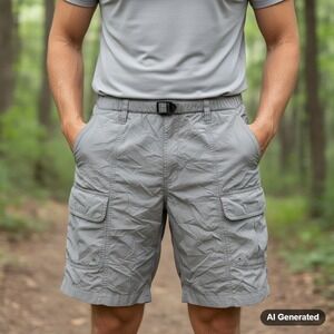 PFG Performance Shorts Gray Cargo Quick Dry Lightweight Belted Mens Size 36